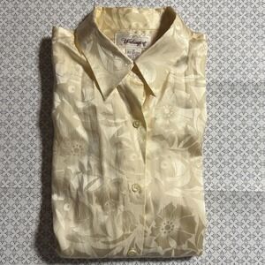 Worthington Women's Vintage Silk Cream Blouse Long Sleeve Button Up Collared 12